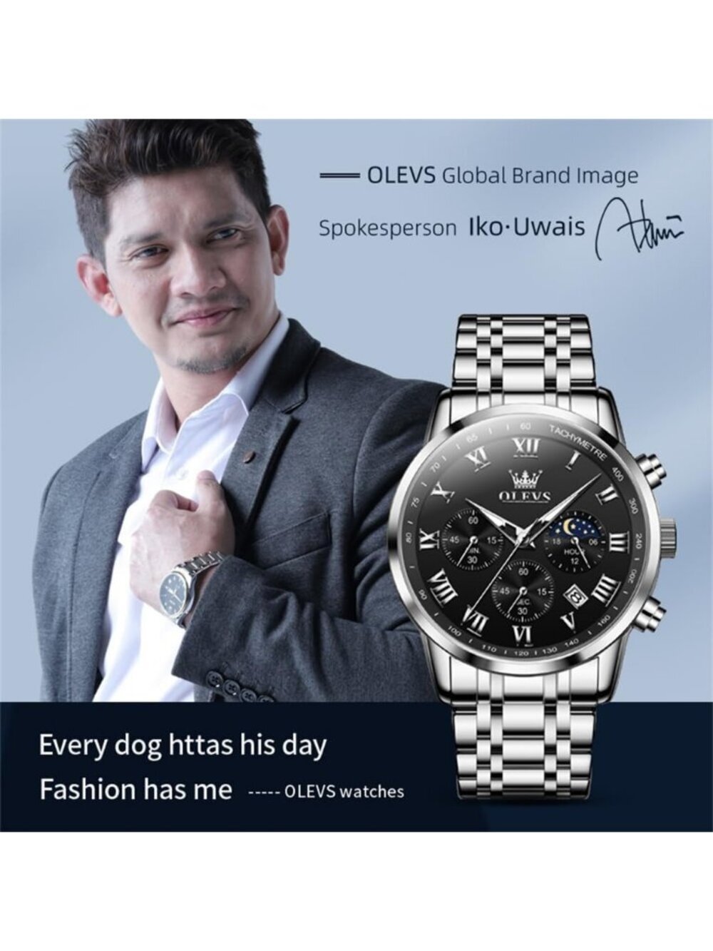 Olevs Men's Silver Black Multifunction Waterproof Luminous Chronograph Watch - Picture 5 of 6
